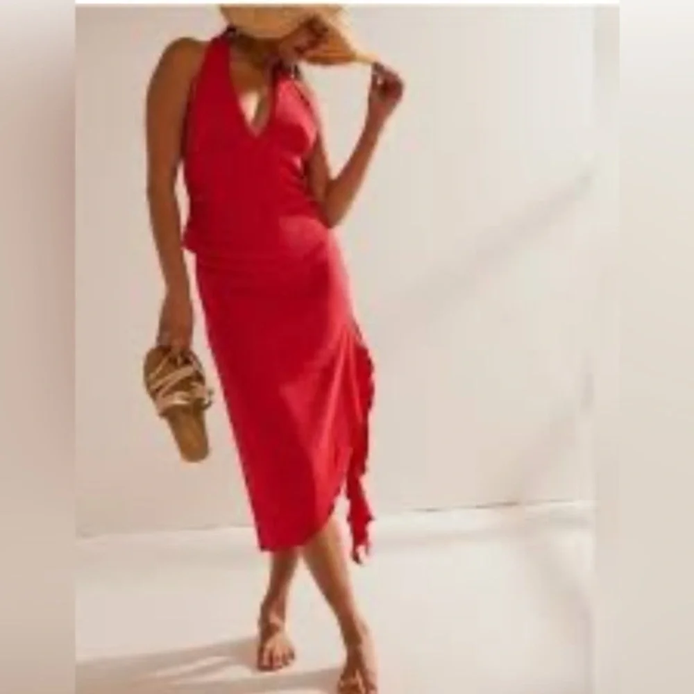NWOT Free People red halter neck midi dress